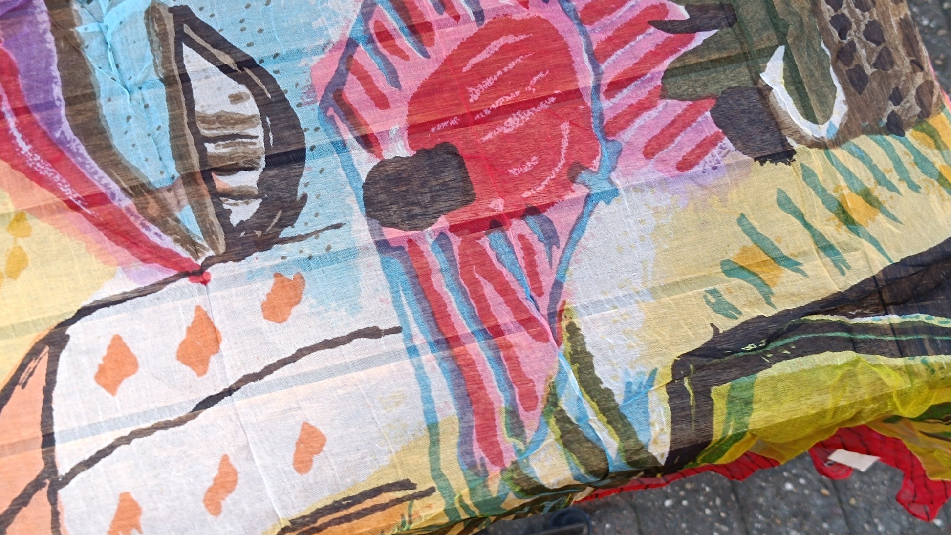 Vintage 90s Abstract Art Scarf - M Logo Tropical Print Shawl
