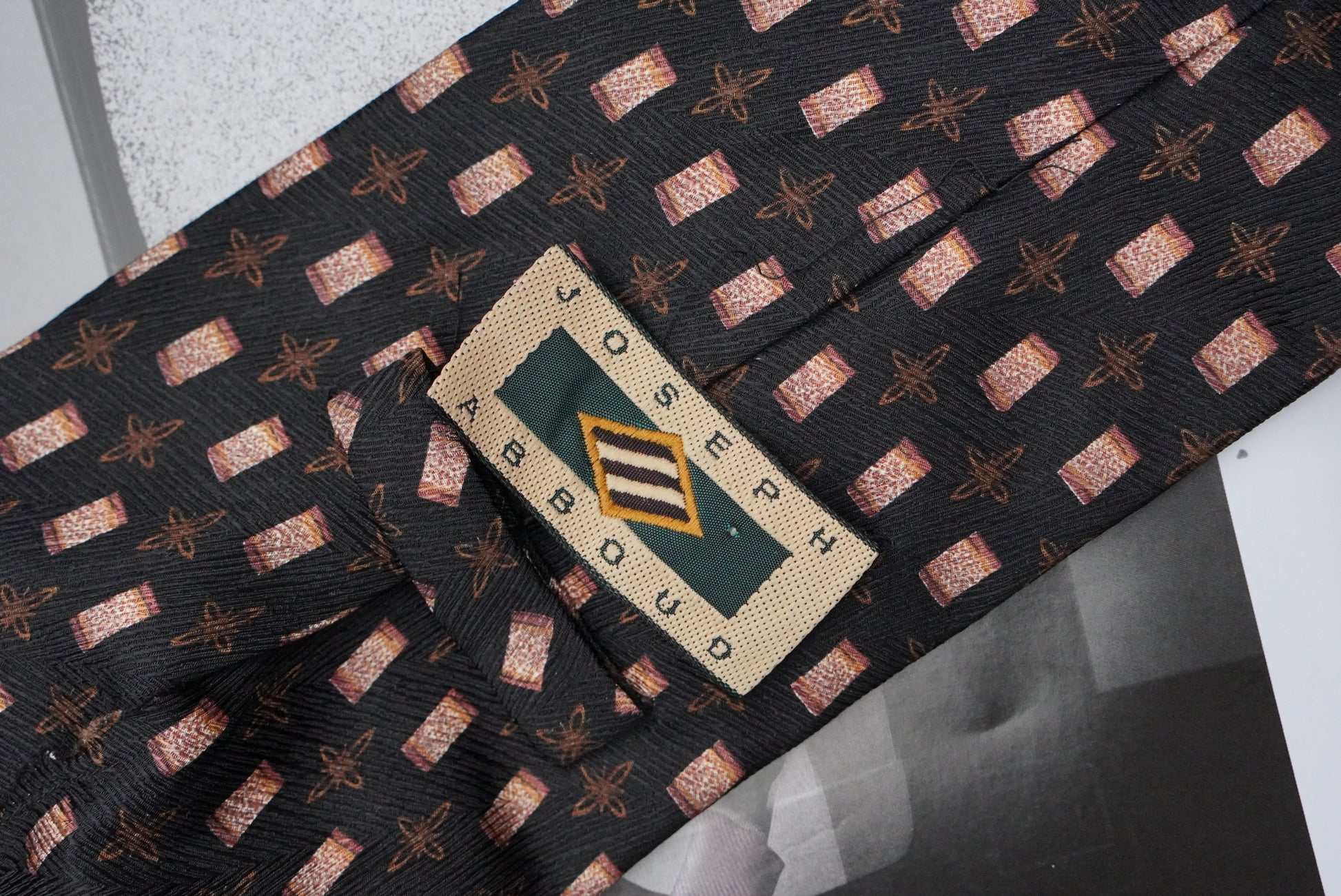 Joseph Abboud Vintage Silk Tie 90s Geometric Brocade Italian Made Mens Necktie