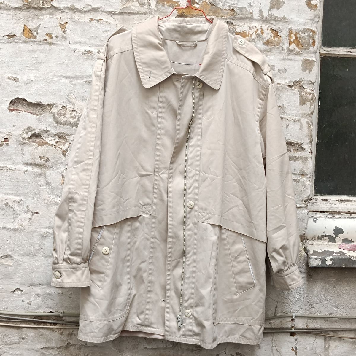 Vintage Beige Trench Jacket | 80s Minimalist Light Coat | S/M