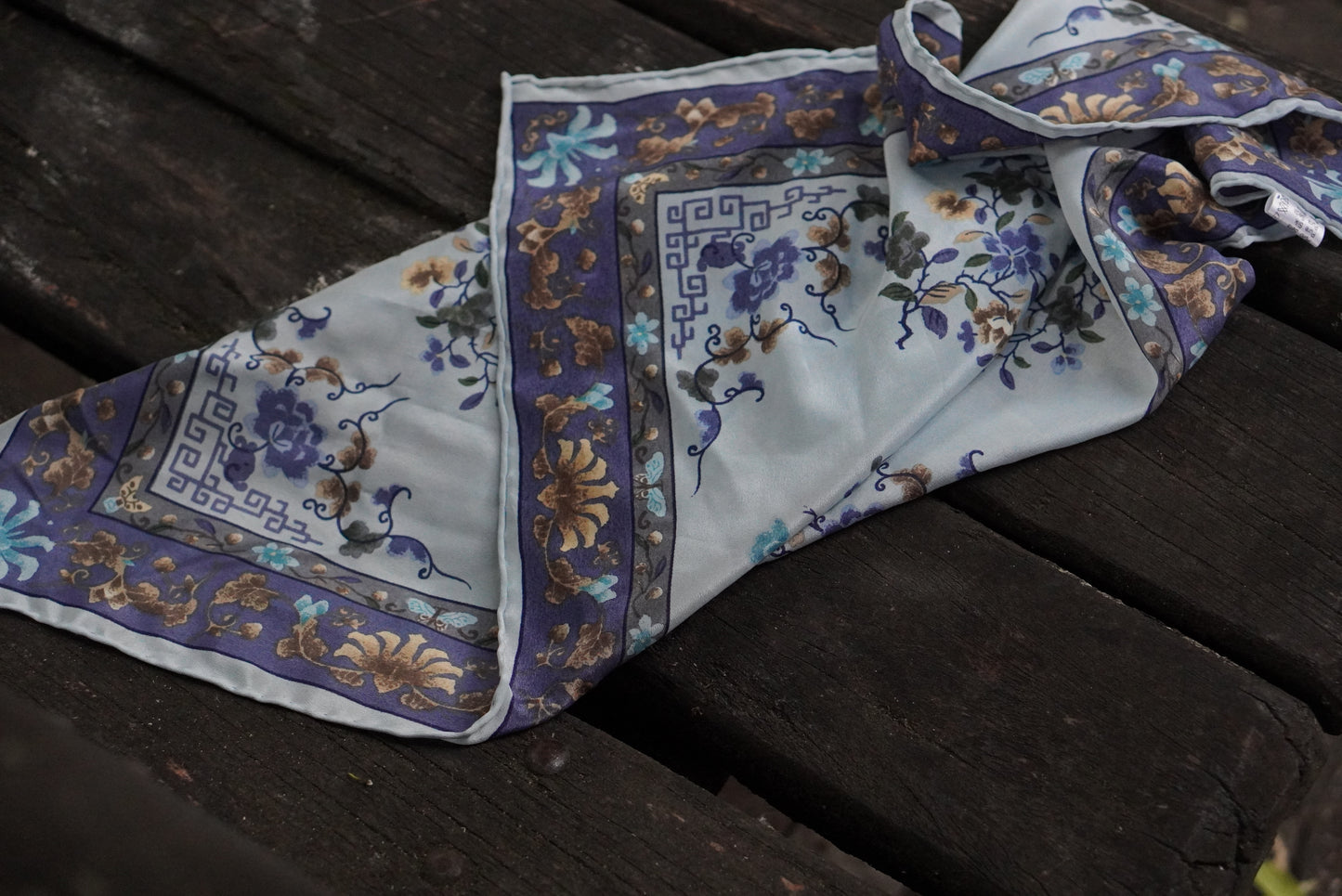 Vintage Pure Silk Scarf Blue Floral Neckerchief Italian Silk Bandana Square Head