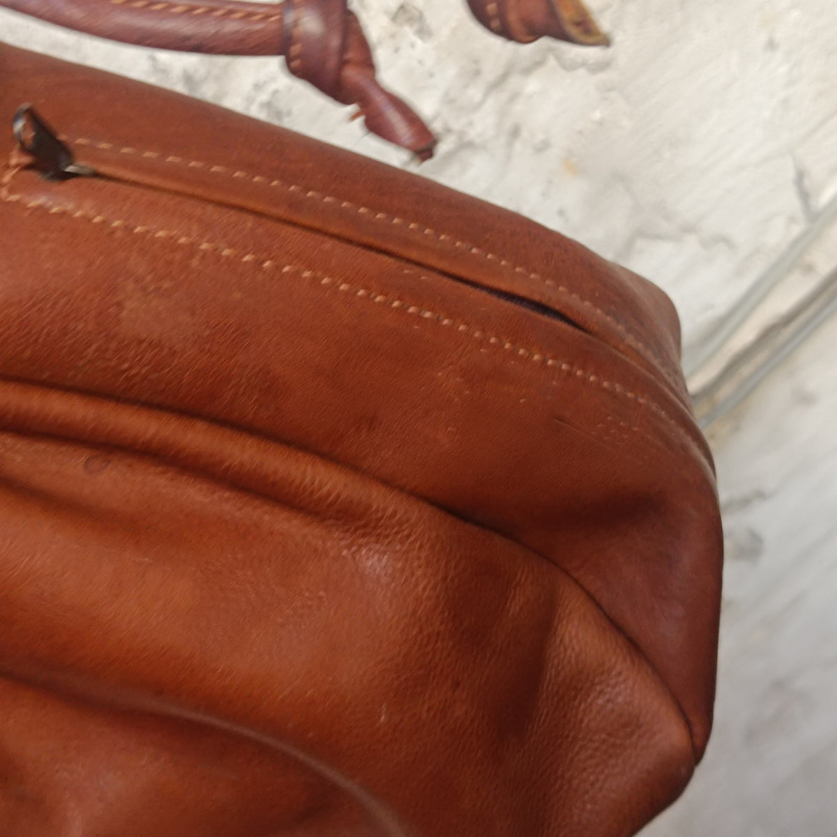 Vintage Cognac Leather Bucket Bag | 80s Drawstring Crossbody Purse