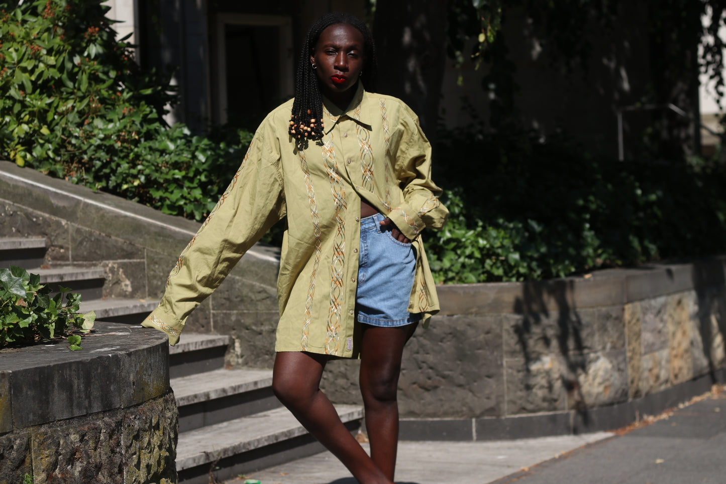 Vintage Road Cotton Embroidered Shirt - 90s Mustard Guayabera - M- XL Unisex