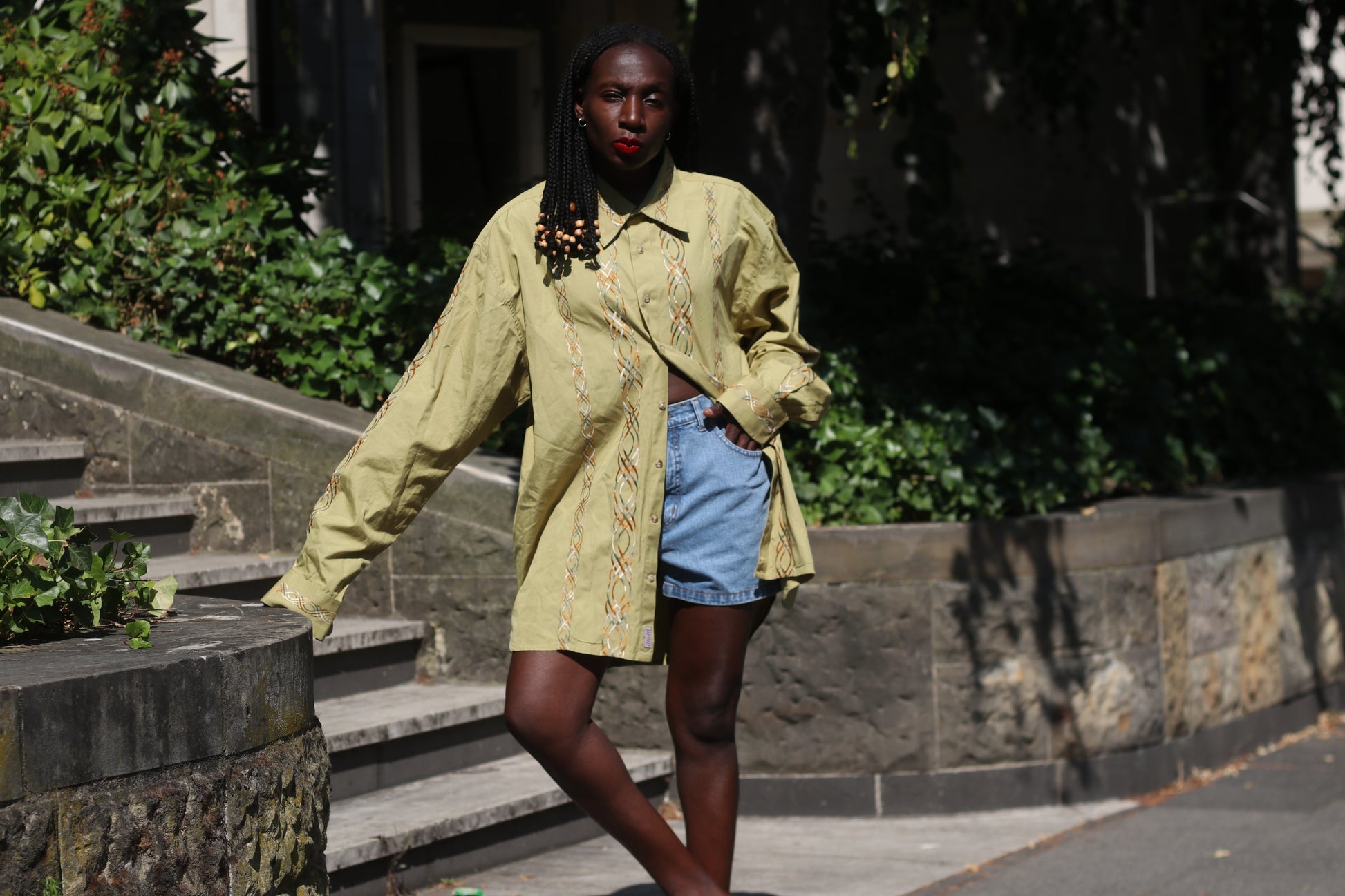 Vintage Road Cotton Embroidered Shirt - 90s Mustard Guayabera - M- XL Unisex