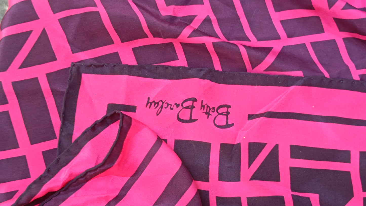 Betty Barclay Vintage 70s Geometric Silk Scarf - Pink & Plum Neck Head Wrap