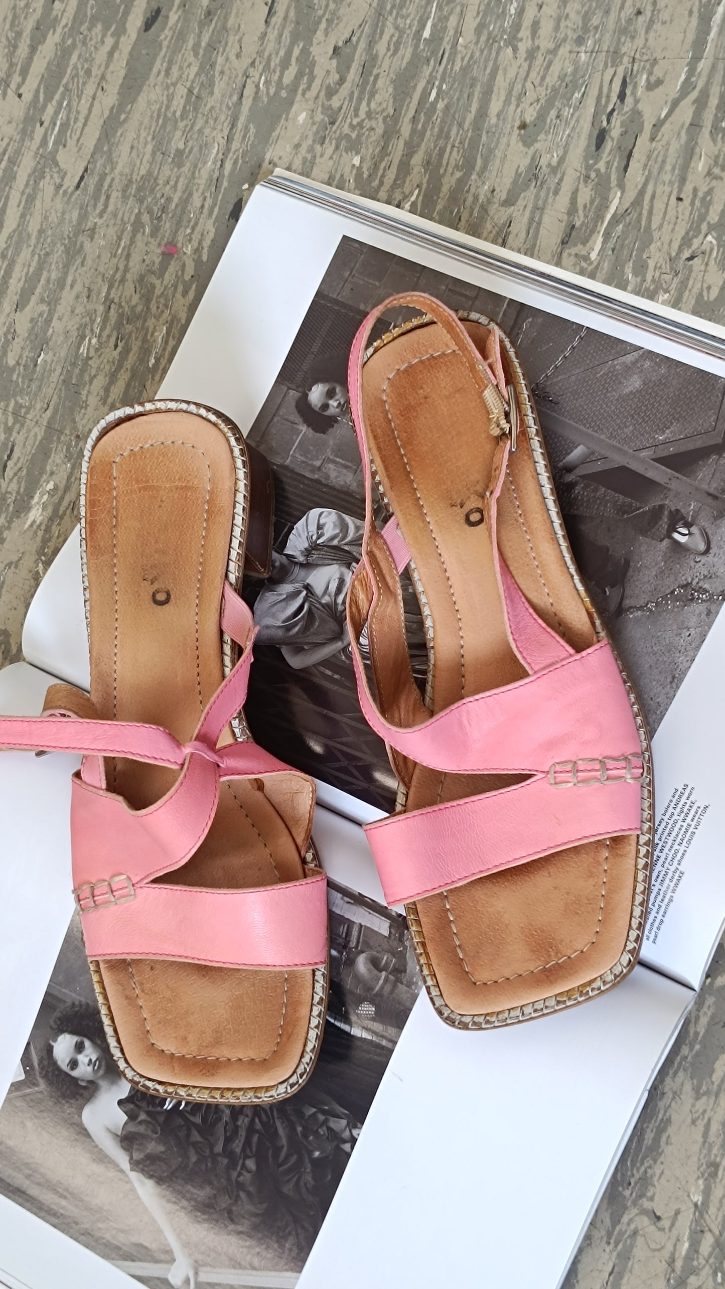 Vintage Pink Leather Sandals Size EU38