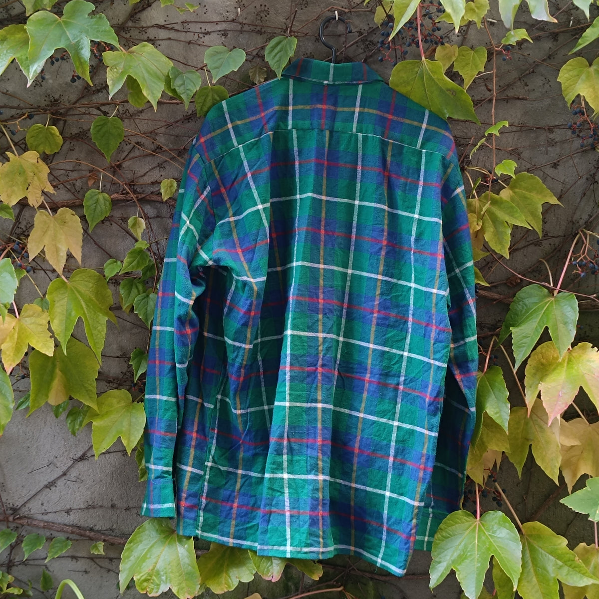 Vintage Plaid Shirt | 90s Green Blue Cotton Button Down | L