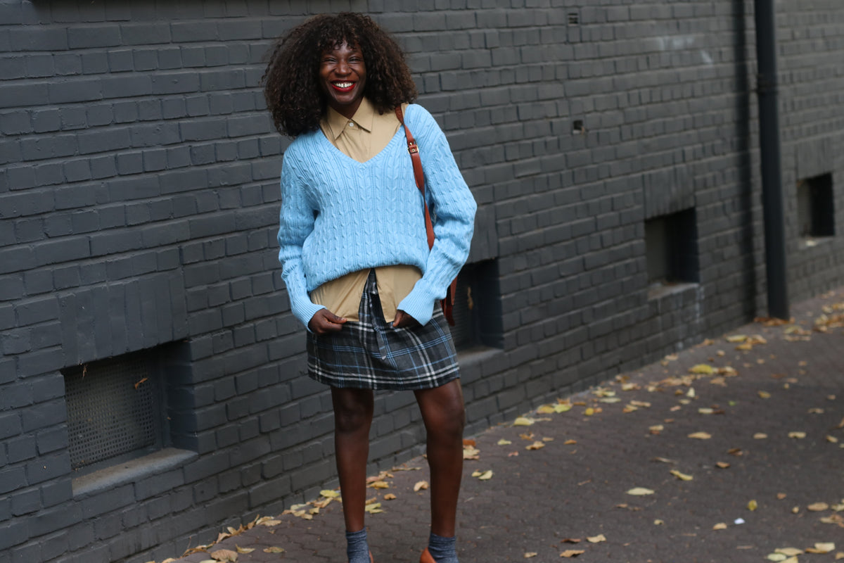 St John's Bay V-Neck Cable Knit Sweater | Y2k Sky Blue Jumper