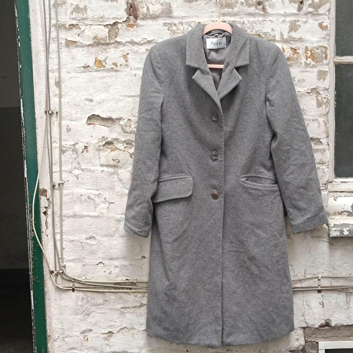 Vintage Grey Wool Coat | 90s Heine Cashmere Blend Overcoat | S