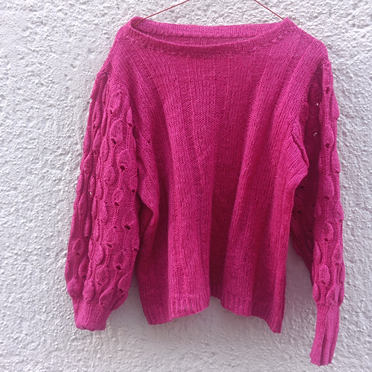 Vintage Magenta Knit Jumper - 1980s Fuchsia Knitwear Sweater | S/M