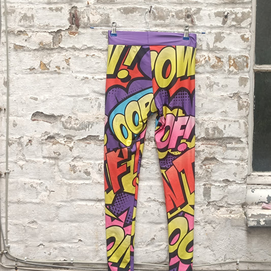 Vintage Y2k Leggings | Pop Art Comic Pants Multicolored | S