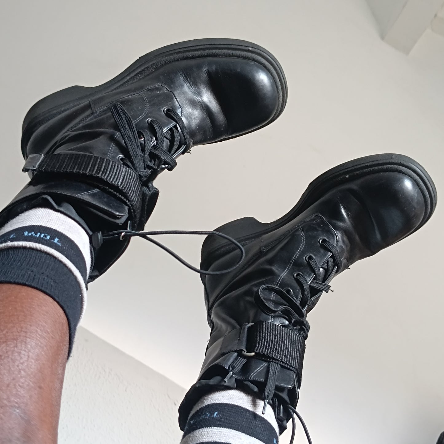 Combat Boots - Vintage 90s Black Faux Leather Chunky Platform Boots EU 38