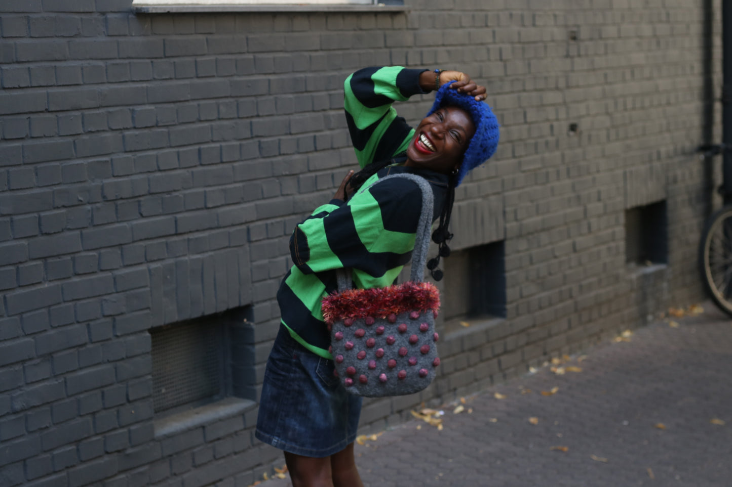 Vintage Bogner Stripe Jumper | Navy & Lime Green Cotton Knit | Fits M