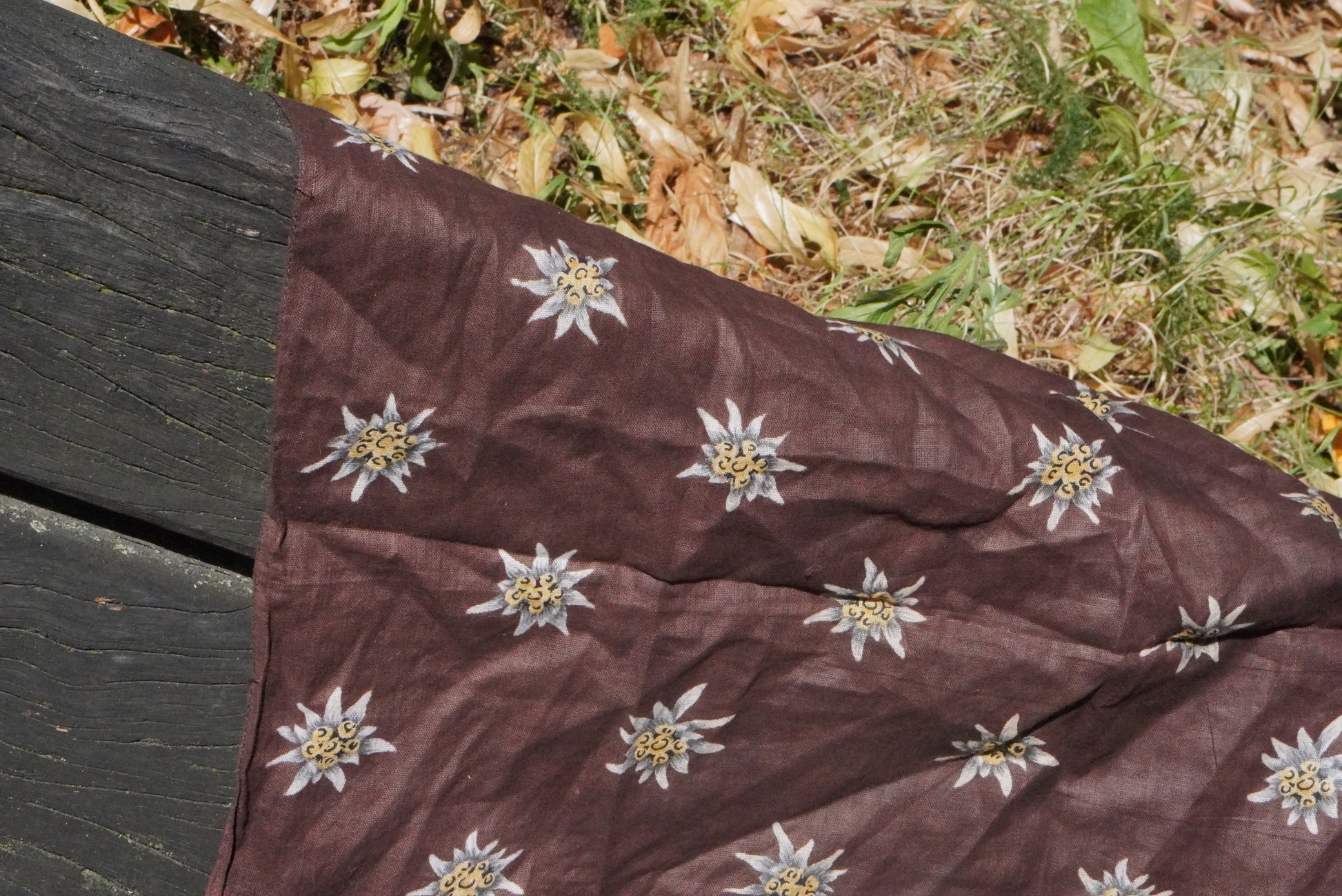 Vintage Alpine Edelweiss Cotton Bandana | 1970s Brown Folk Neck Scarf