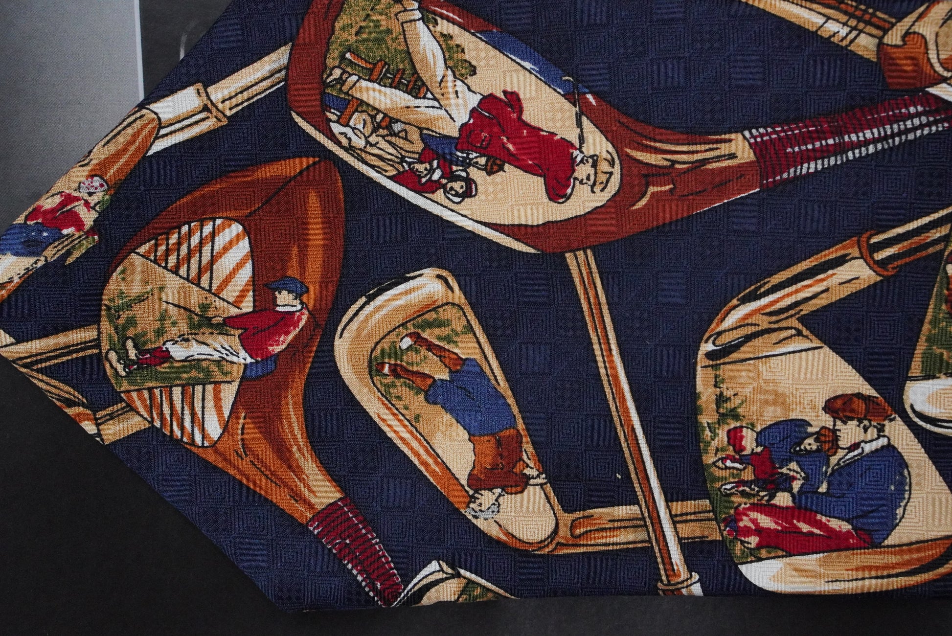 Zianetti Vintage 1990s Italian Silk Tie Navy Blue Novelty Golf Club Graphic Ties