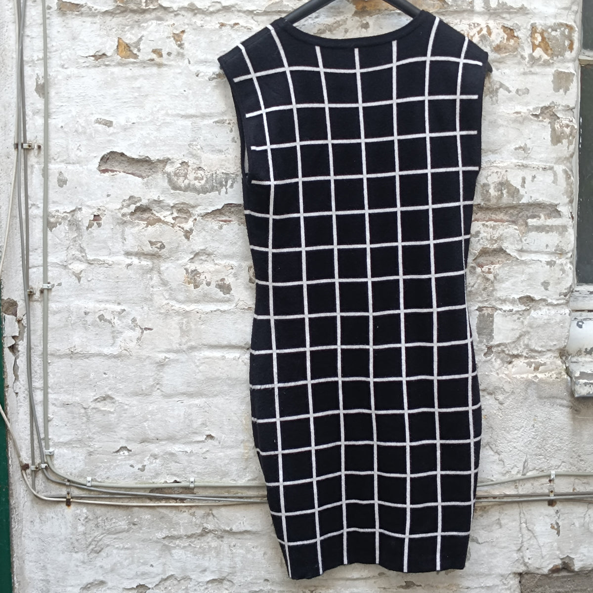 Grid Print Knit Dress | Black White Y2k Morgan Du Toi Sleeveless Bodycon