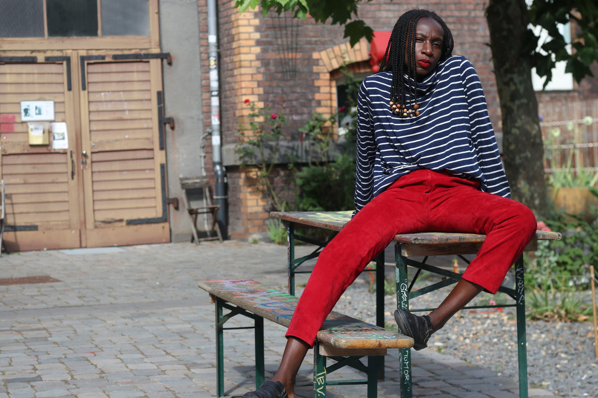 Vintage Suede Trousers - 90s Minimalist Red High Waist Straight Leg XS-S
