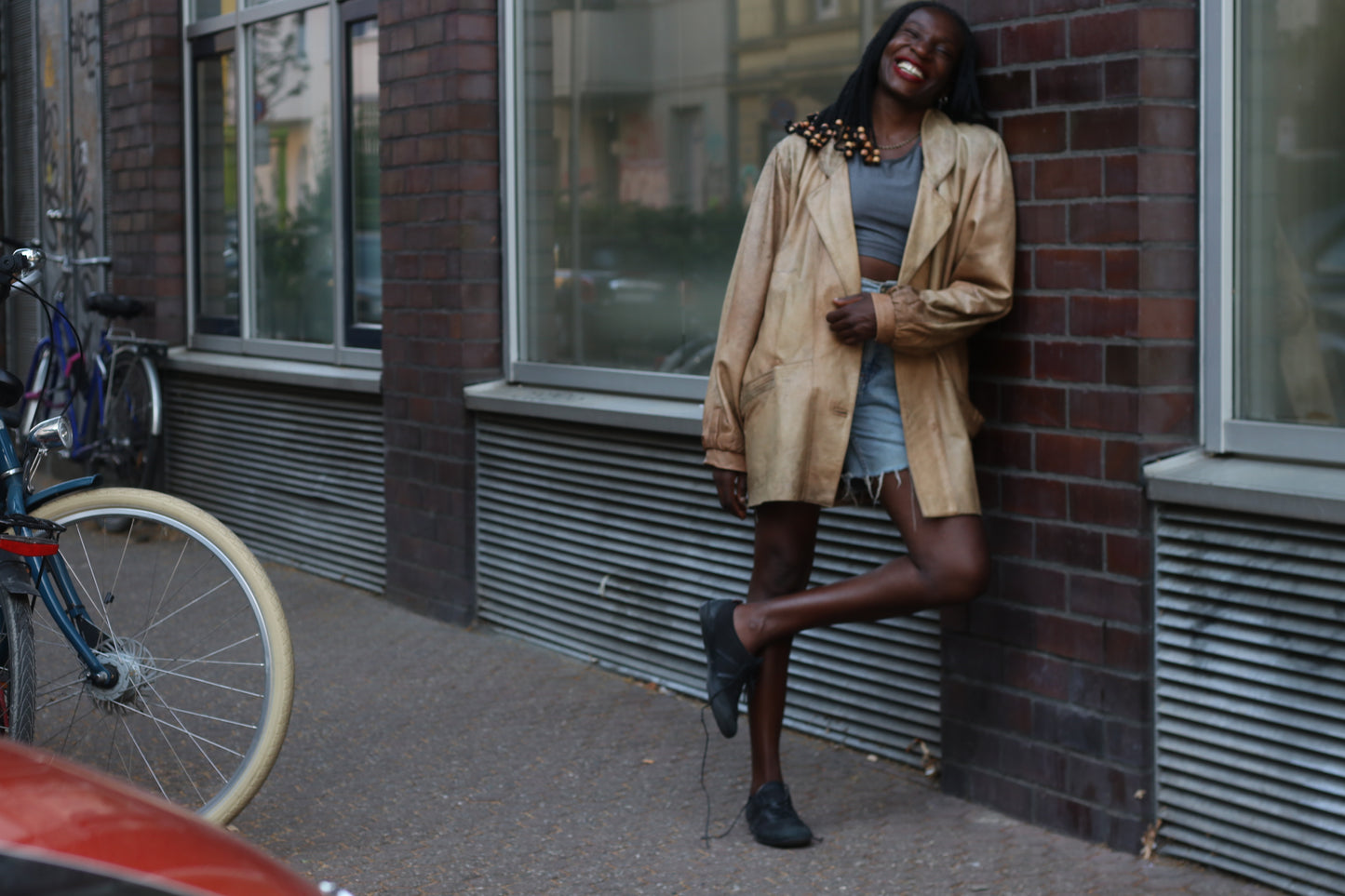 Vintage 80s Distressed Tan Leather Blazer | Oversized 90s Style
