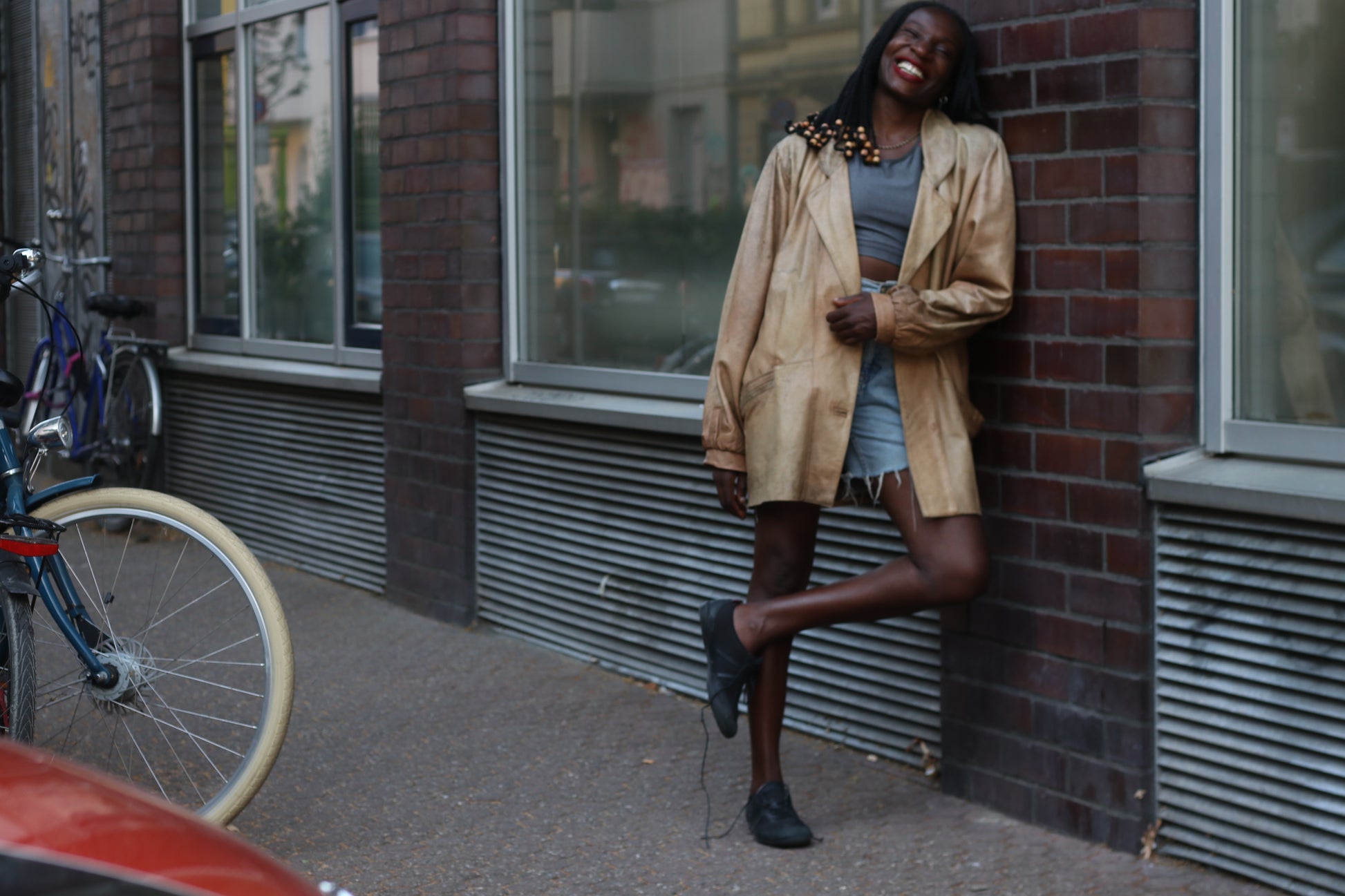 Vintage 80s Distressed Tan Leather Blazer | Oversized 90s Style