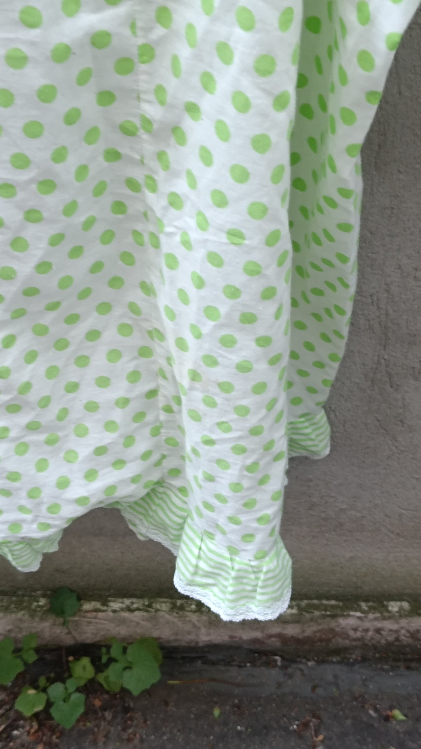 The Clover Polka Dot Mini Dress - Vintage 1970s Green Prairie Dress