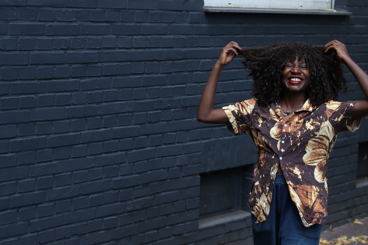 Vintage 90s Floral Short Sleeve Shirt Brown Beige M