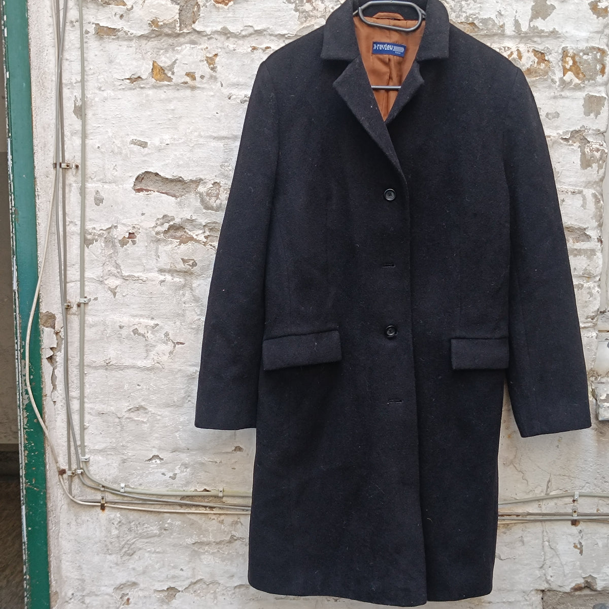 Vintage Wool Cashmere Overcoat | 90s Minimalist Black Long Coat M