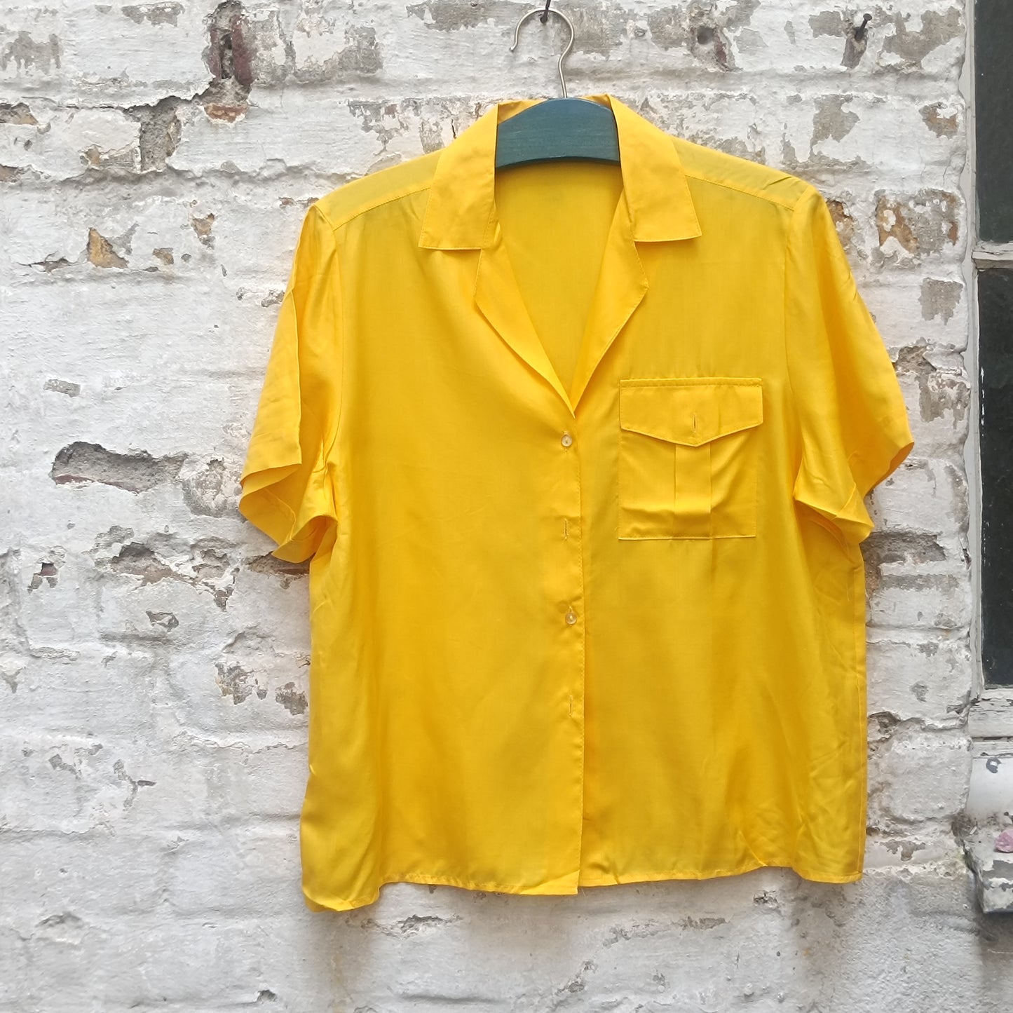 St Michael Vintage 80s Yellow Silk Blouse Shirt 1980s Pure Silk Short Sleeve 16