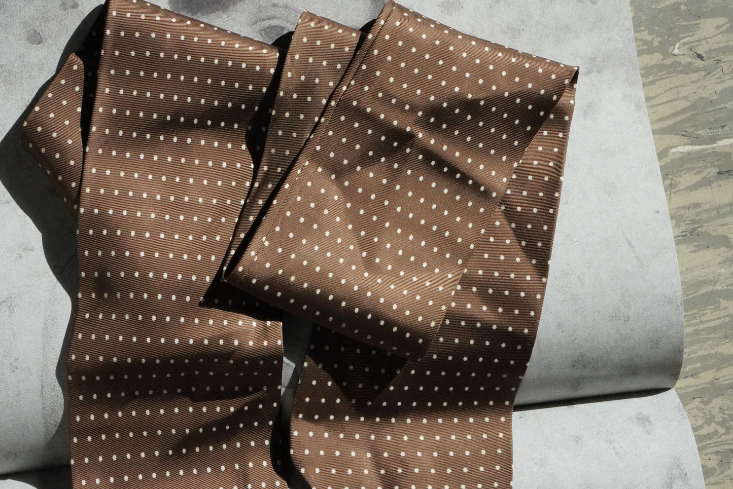 Vintage Brown Polka Dot Silk Scarf Neck Tie Ribbon Pussy Bow Hair Band Headband