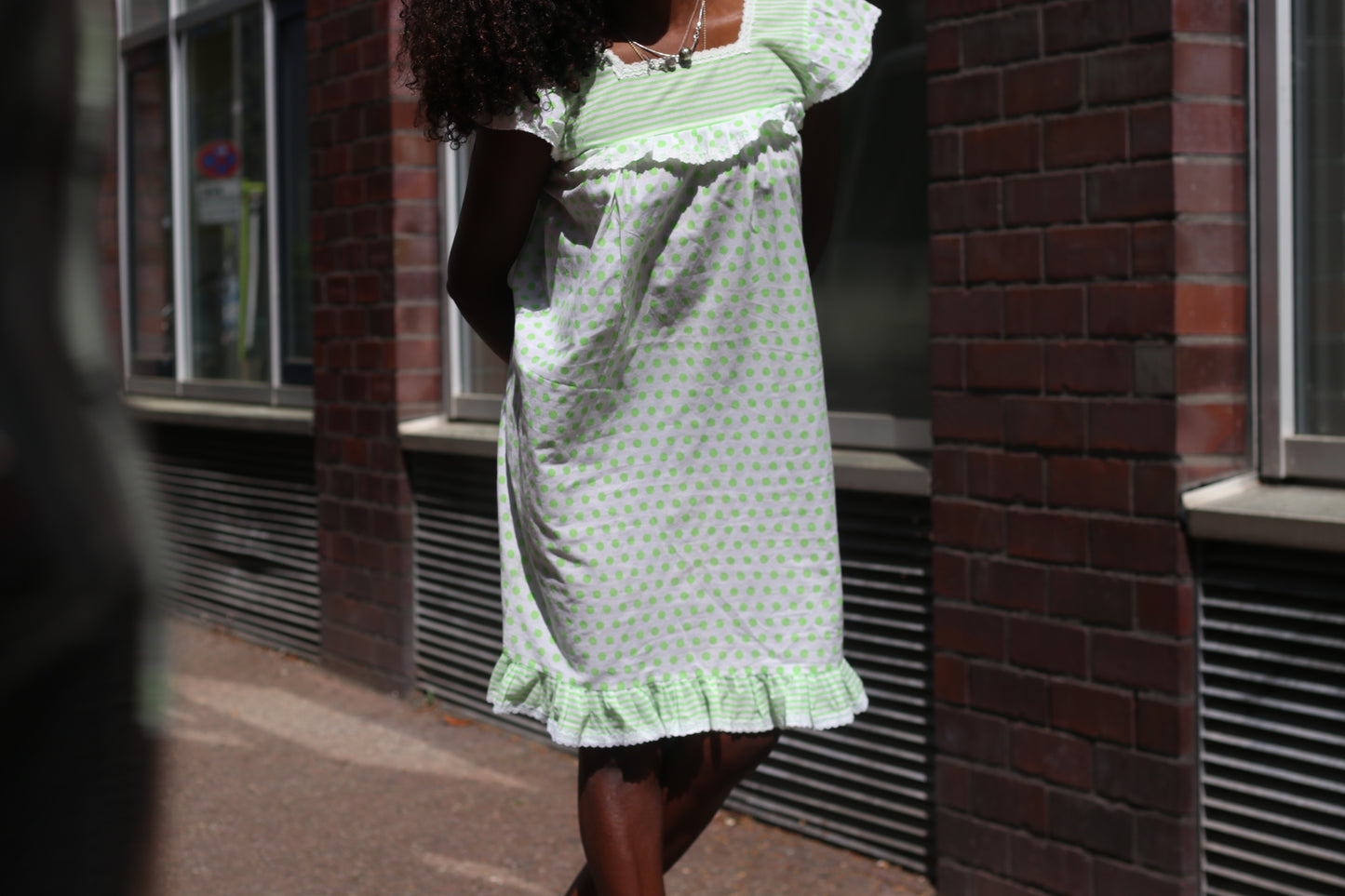 The Clover Polka Dot Mini Dress - Vintage 1970s Green Prairie Dress