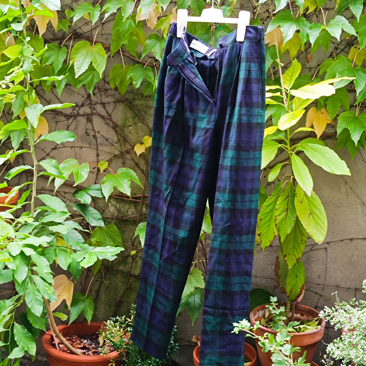 Tartan Plaid Trousers - 80s Wool Pants - NWT Deadstock Green | S/M