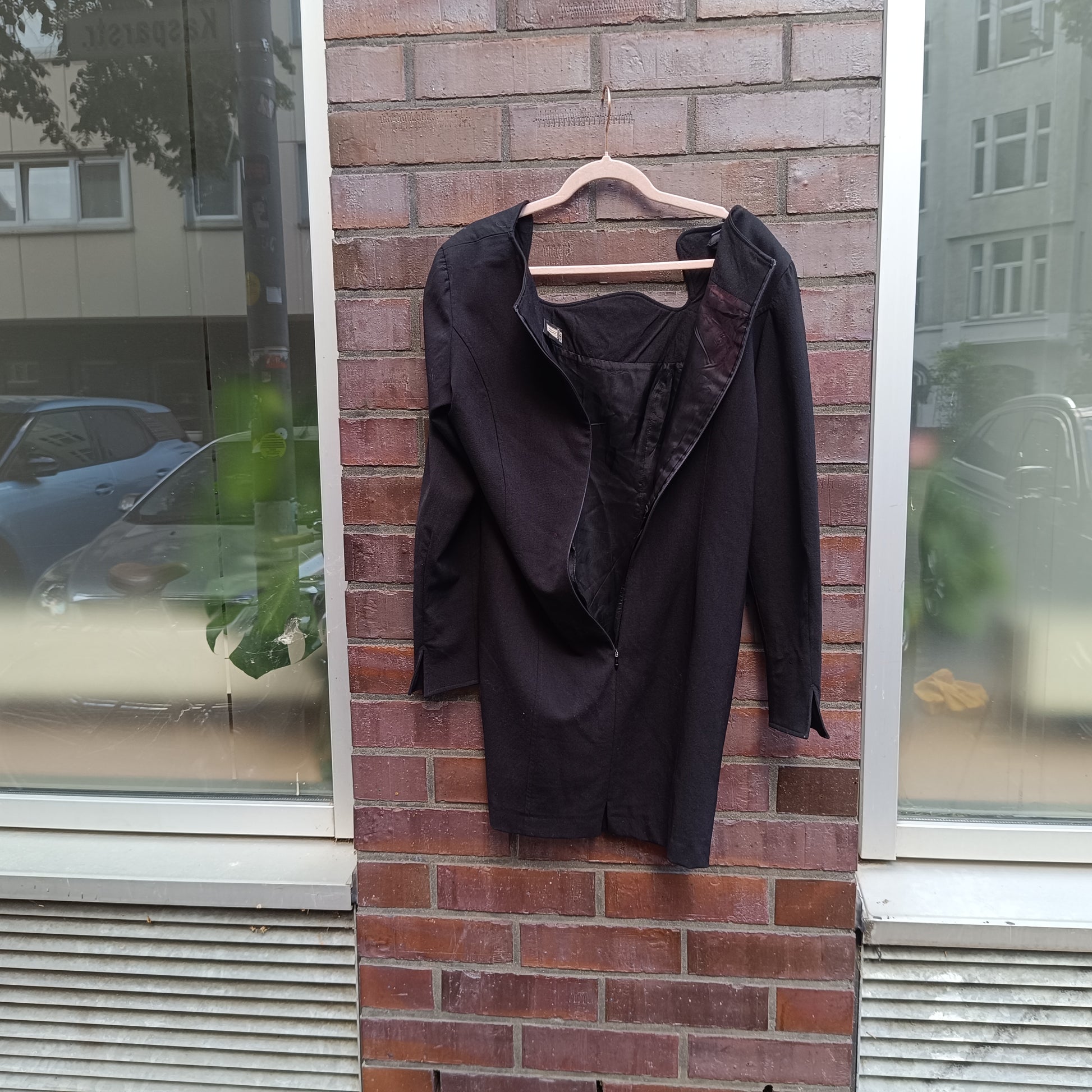Madeleine Vintage 90s Dress Black Wavy Square Neck Asymmetric Avant Garde LBD M