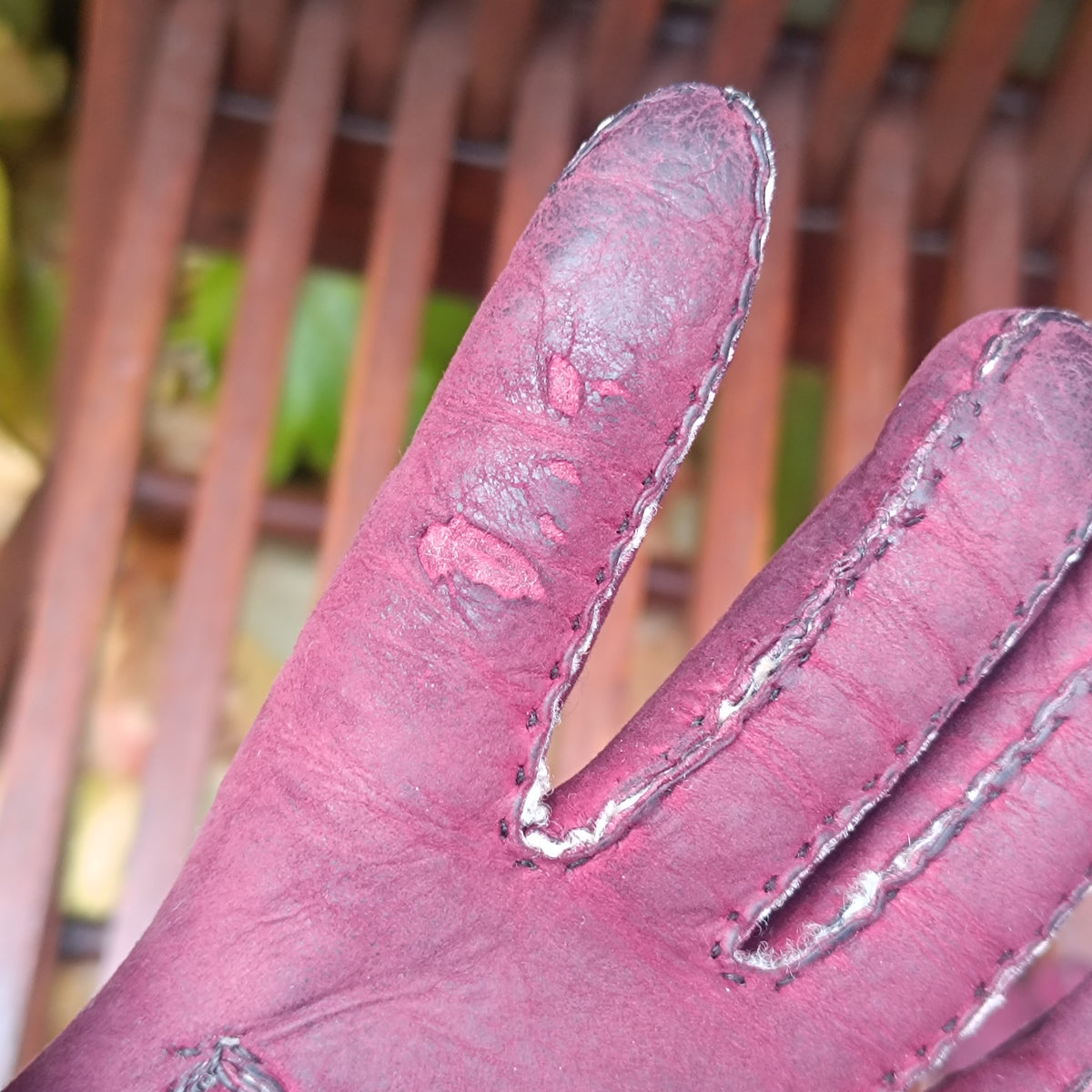 Burgundy Leather Gloves Vintage 70s Faux Shearling Lined Winter Mittens | S