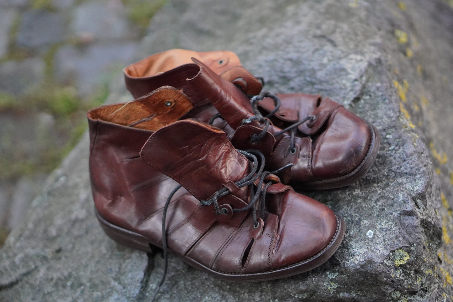 Ralph Harrison Vintage 90s Brown Leather Gladiator Sandals Lace Up Booties Shoes