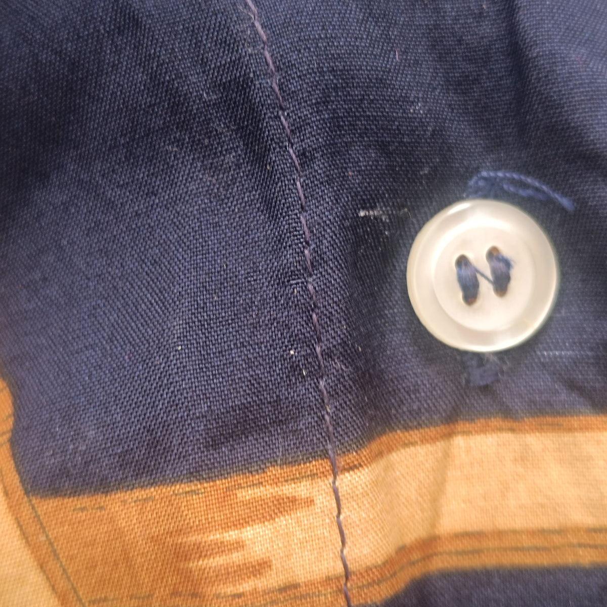 90s equestrian print button down shirt, resort style navy blue blouse, size M