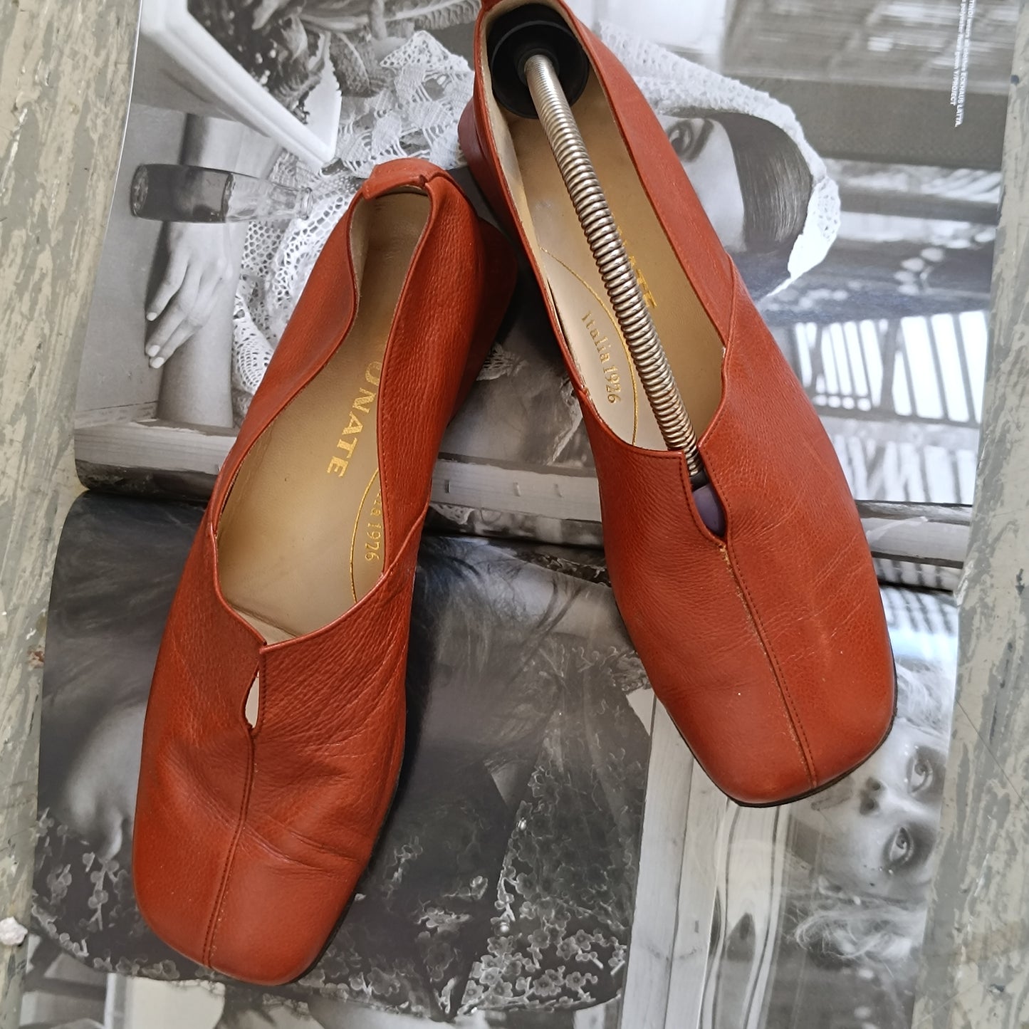 Brunate Vintage 90s Italian Terracotta Leather Square Toe Loafers 38