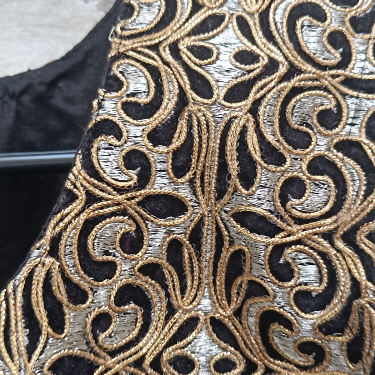 Vintage Gold Embroidery Vest Coat - 90s Metallic Brocade Long Waistcoat | M