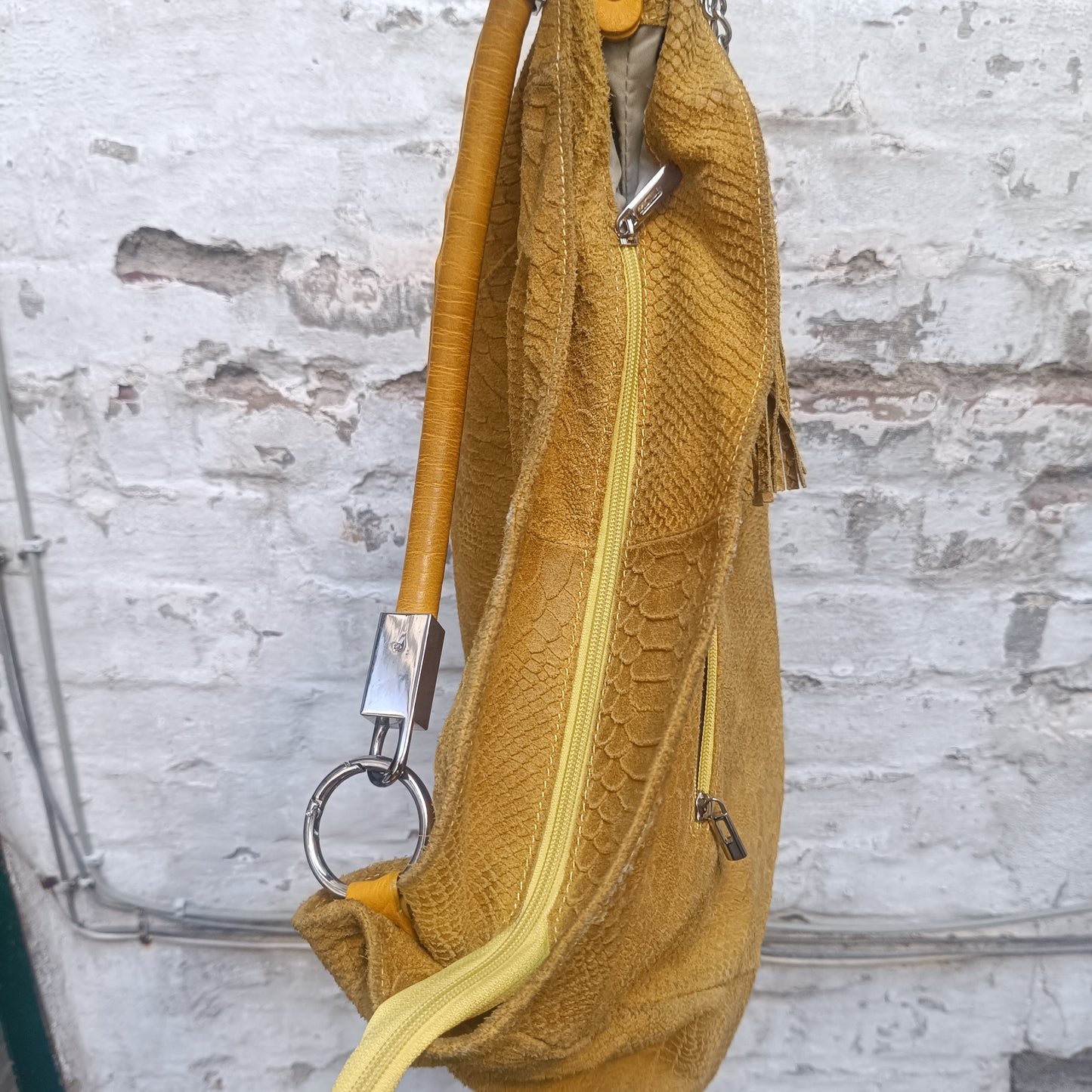 Yellow Snake Print Leather Hobo Bag - Vintage Italian Shoulder Purse