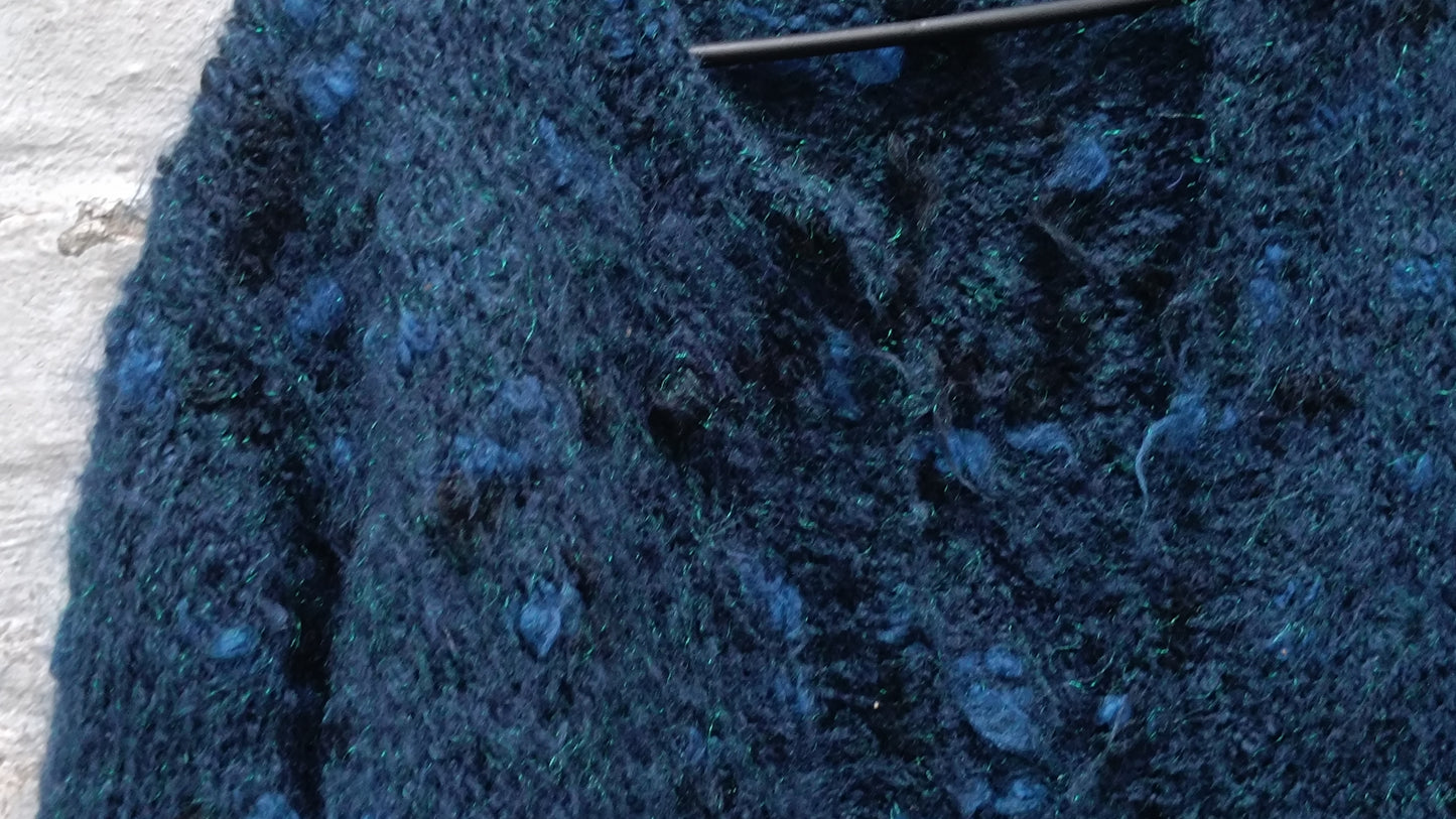 Vintage 80s Chunky Knit Mohair Cardigan - Teal Blue Fluffy Sweater