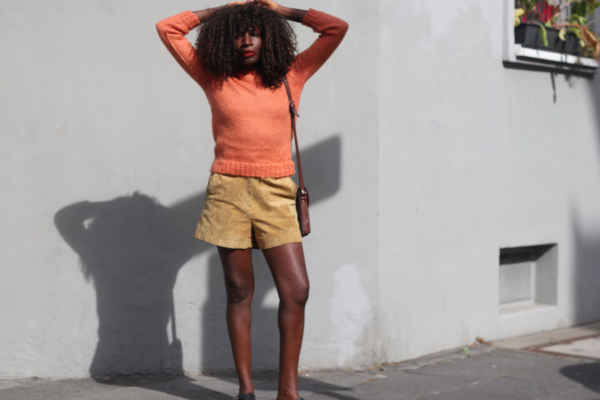 Vintage Orange Knit Jumper | 70s Crewneck Sweater XS