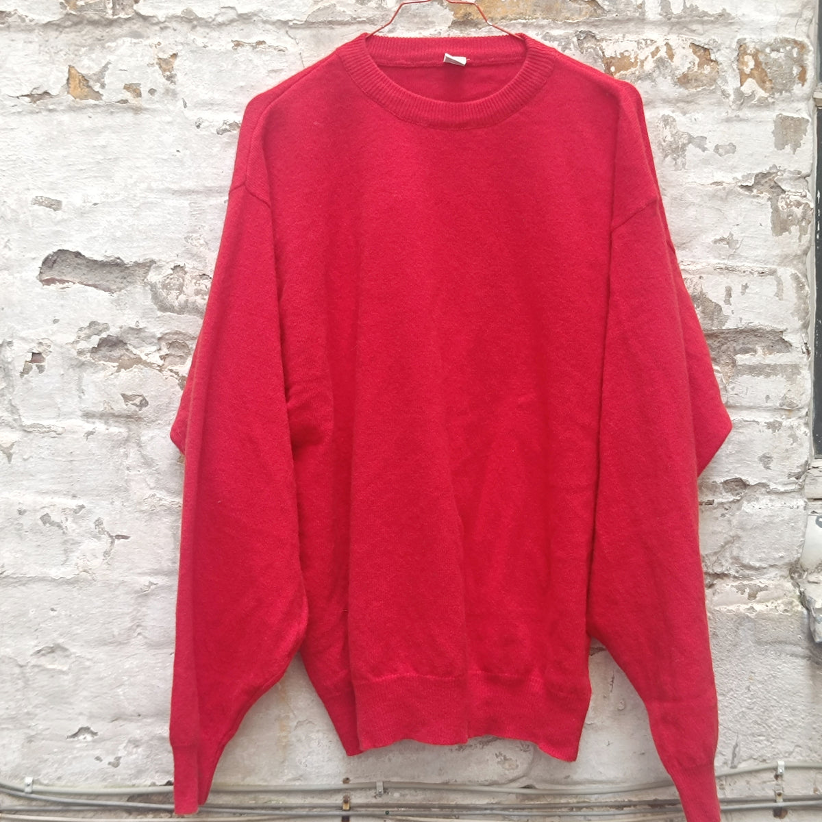 Vintage Red Wool Sweater | 80s Minimalist Knit Jumper | Bright Red Pullover