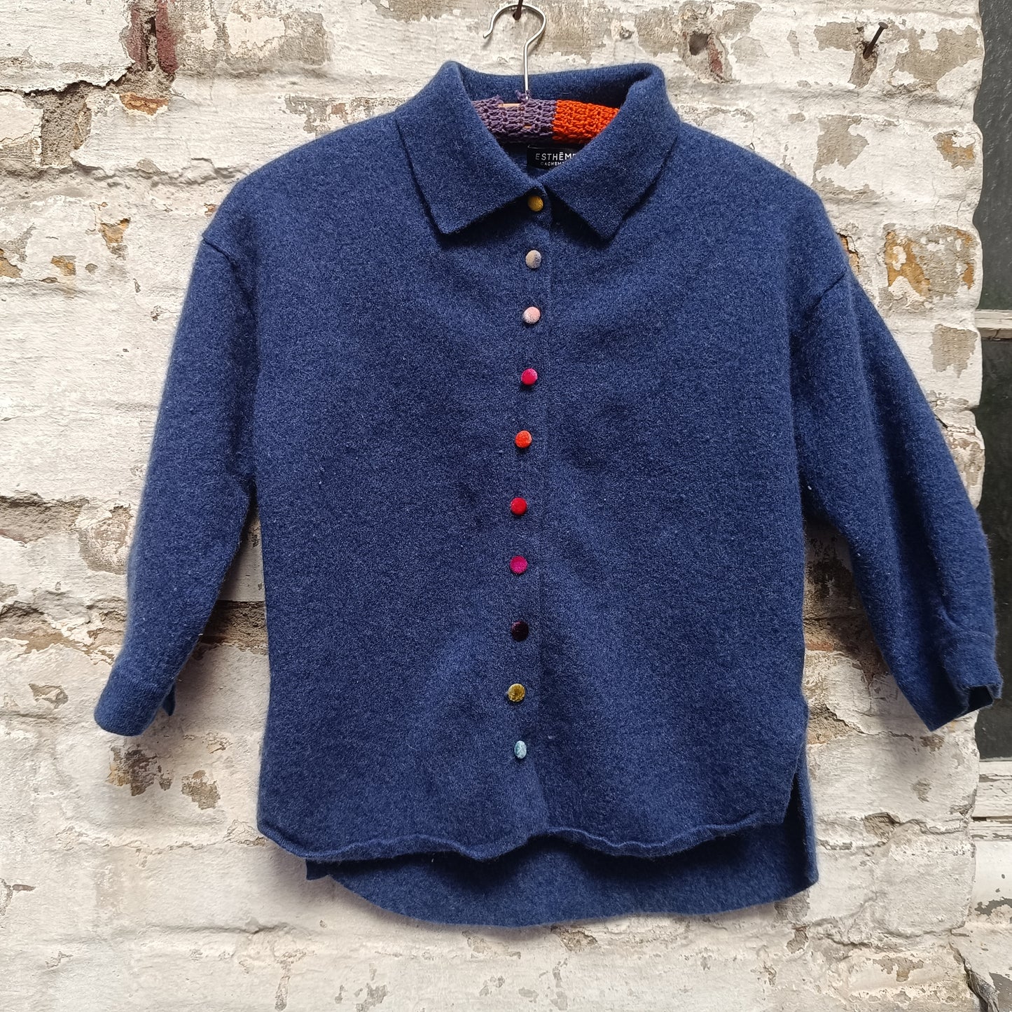 Vintage Blue Cashmere Cardigan | 90s Collared Sweater S