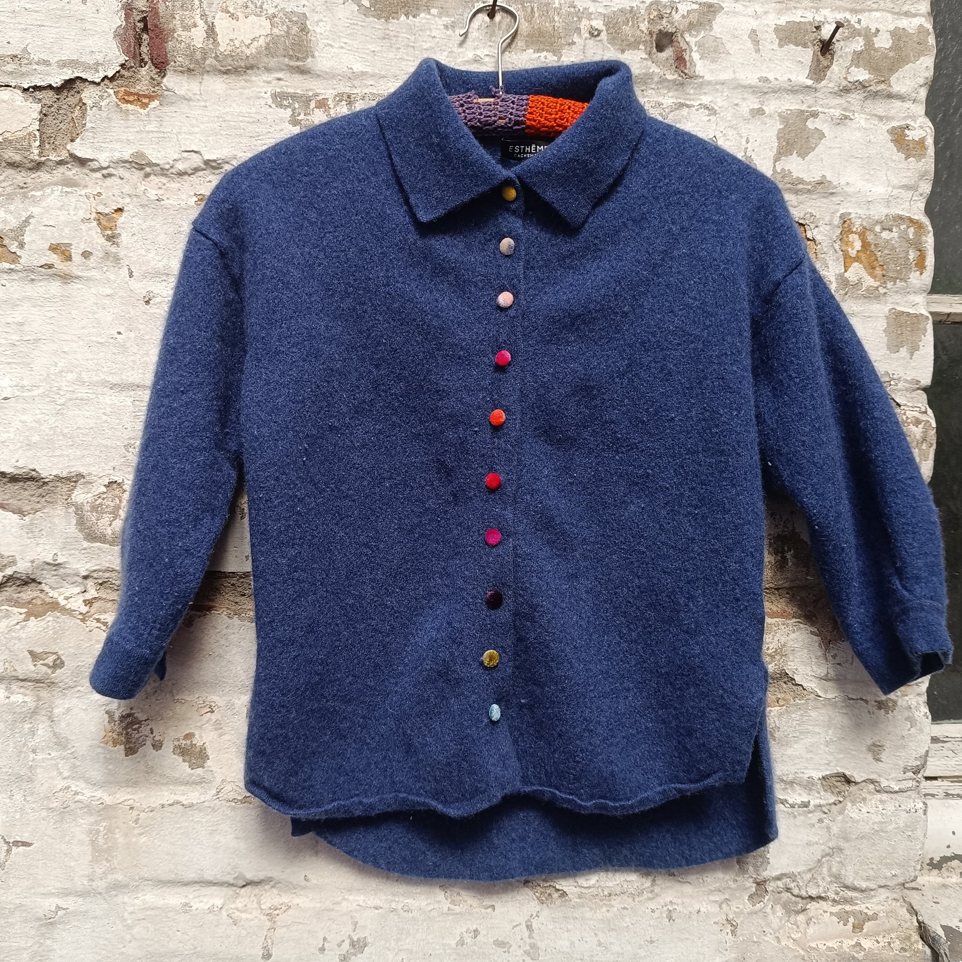 Vintage Blue Cashmere Cardigan | 90s Collared Sweater S