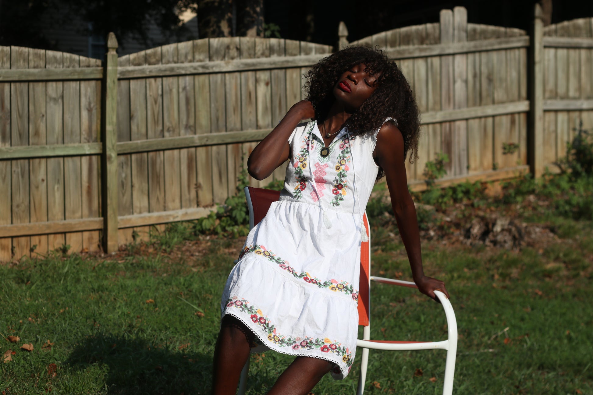 Jade Melody Tam Embroidered White Cotton Boho Peasant Midi Dress