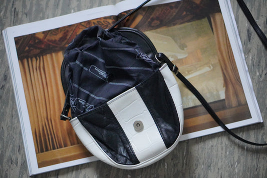 Vintage Shoulder Bag | 80s Two Tone Crossbody | Black White Purse