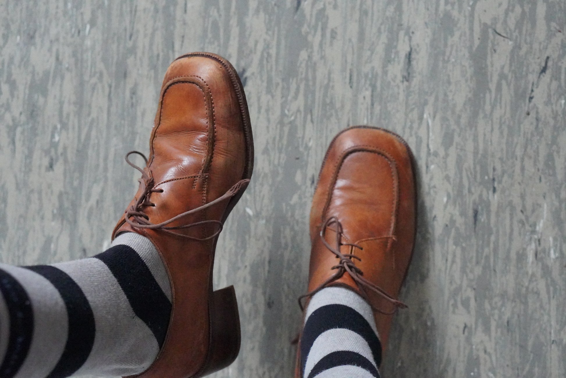 Leather Oxfords - 70s Tan Brown Square Toe Heeled Shoes - Size EU 38.5