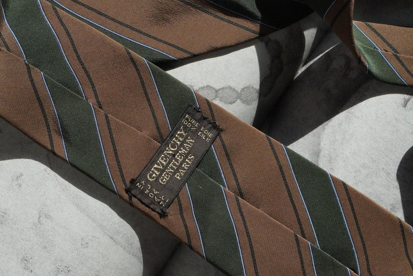 Givenchy Vintage Silk Tie Brown Green Striped Mens Designer Necktie Made In Italy