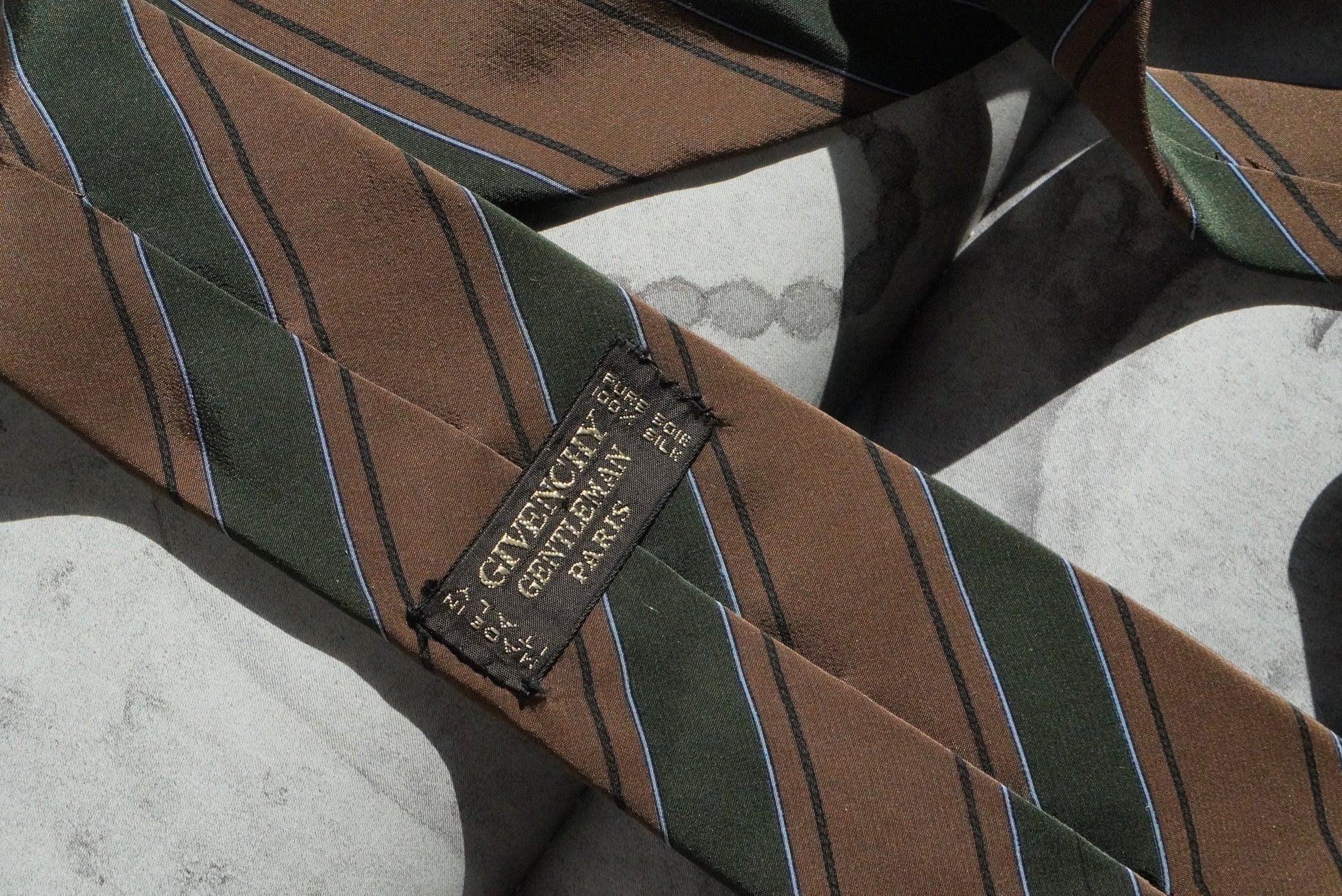 Givenchy Vintage Silk Tie Brown Green Striped Mens Designer Necktie Made In Italy