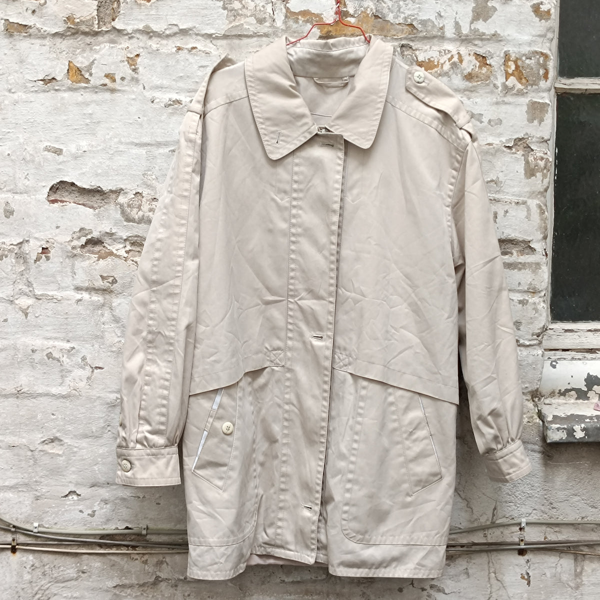 Vintage Beige Trench Jacket | 80s Minimalist Light Coat | S/M