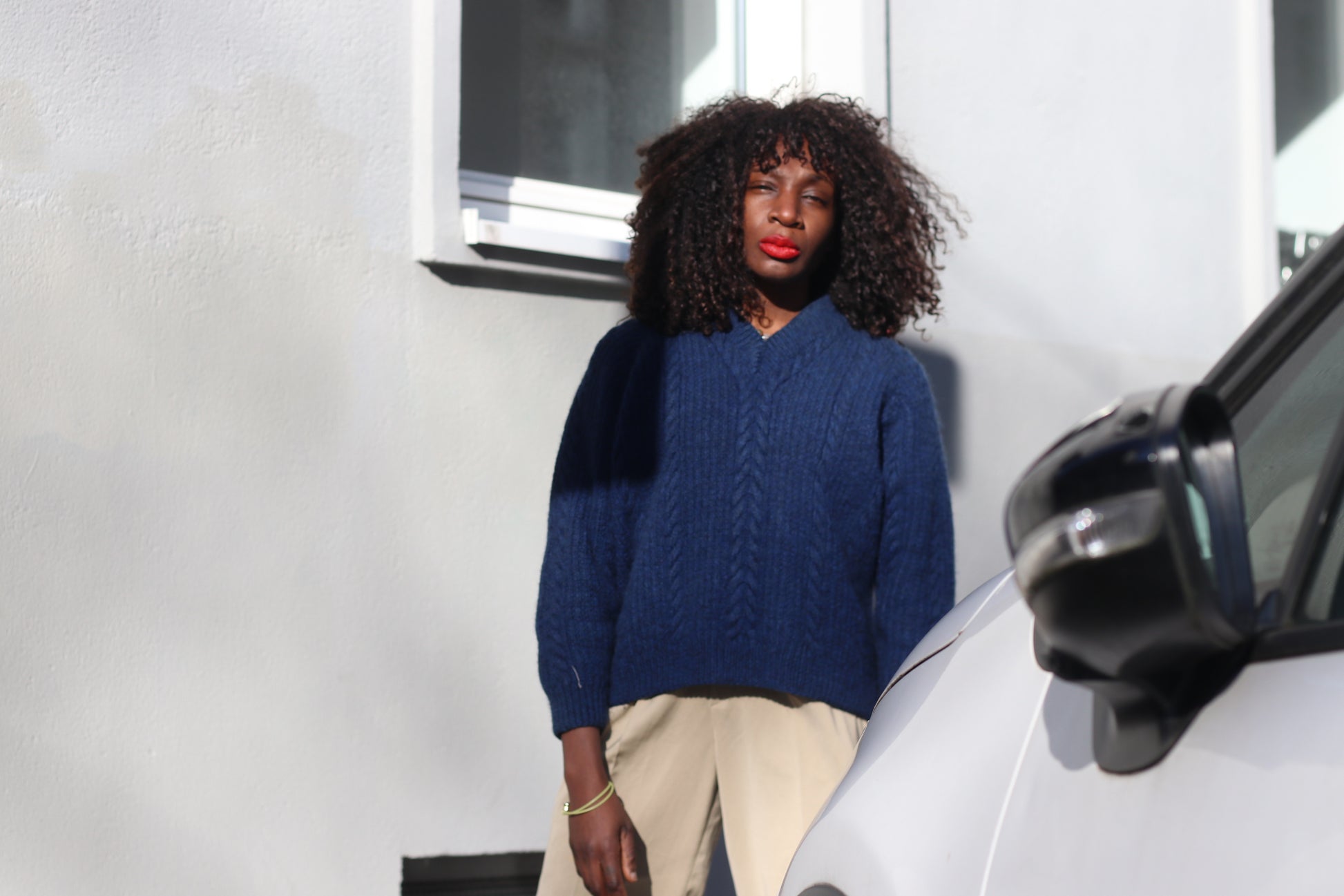Cable Knit Sweater | Vintage 90s V Neck Jumper | Dark Navy Blue (M)