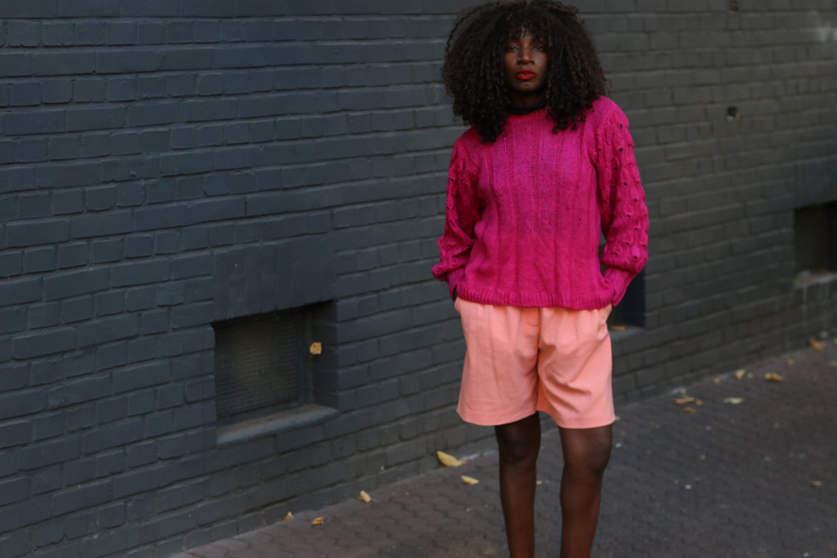 Vintage Magenta Knit Jumper - 1980s Fuchsia Knitwear Sweater | S/M