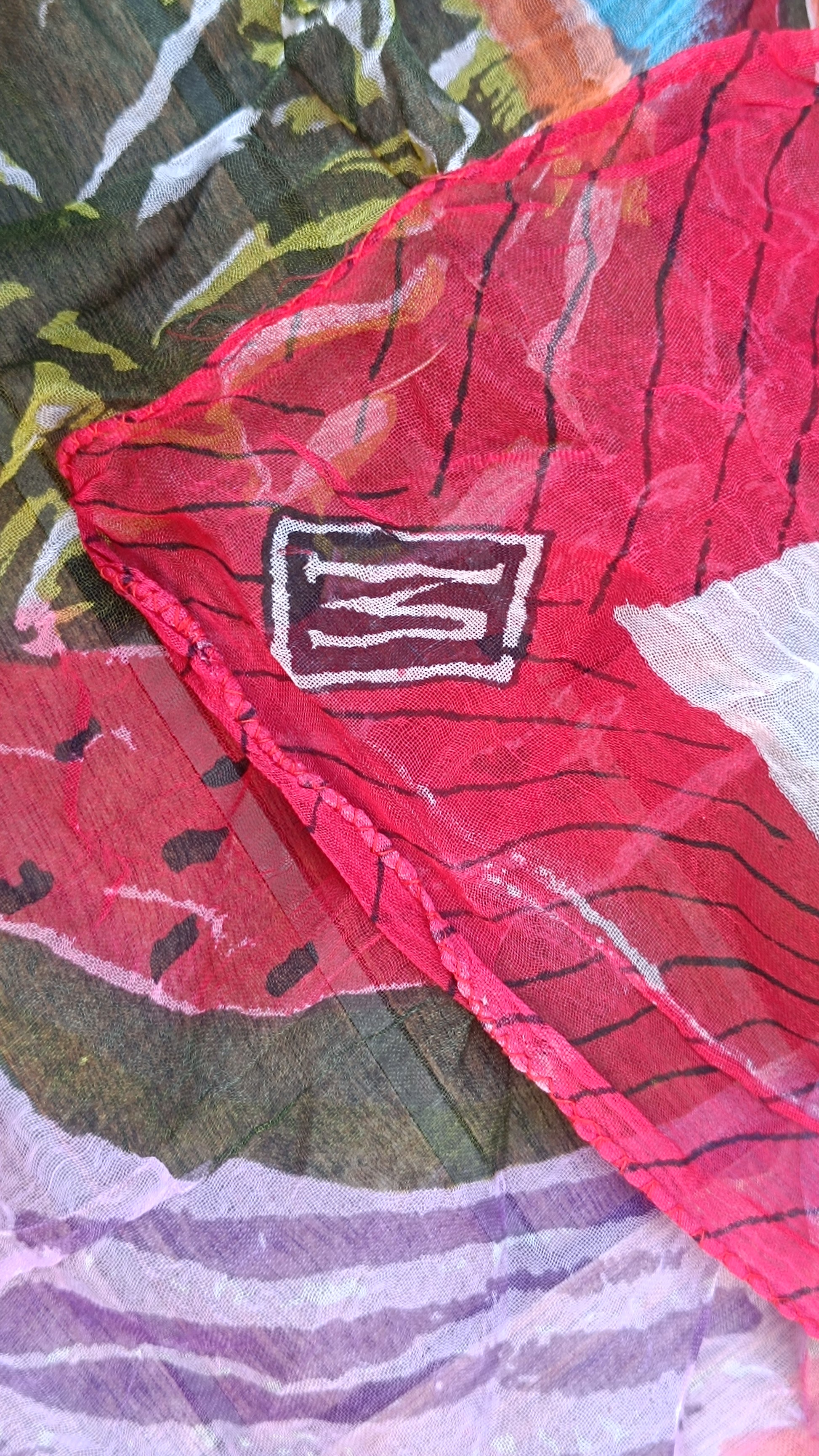 Vintage 90s Abstract Art Scarf - M Logo Tropical Print Shawl